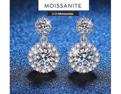 925 SILVER MOISSANITE STUD DROP EARRINGS WITH 2 CT...