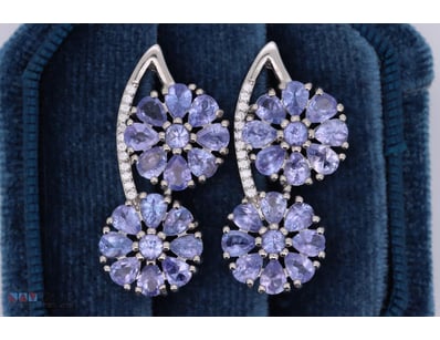 NATURAL TANZANITE EARRINGS ON 925 SILVER - WITH CE...