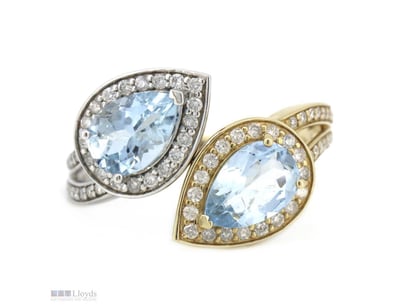 14K WHITE/YELLOW GOLD, AQUAMARINE AND DIAMOND, DRE...