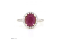 14K Yellow Gold, Ruby And Diamond, Halo Ring.