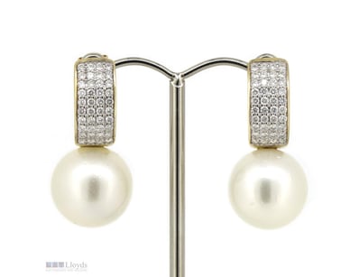 14K YELLOW GOLD, WHITE CULTURED SOUTH SEA PEARL AN...