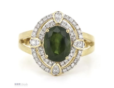 14K YELLOW GOLD, GREEN SAPPHIRE AND DIAMOND, DOUBL...