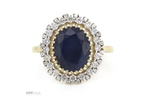 14K Yellow Gold, Blue Sapphire And Diamond, Halo