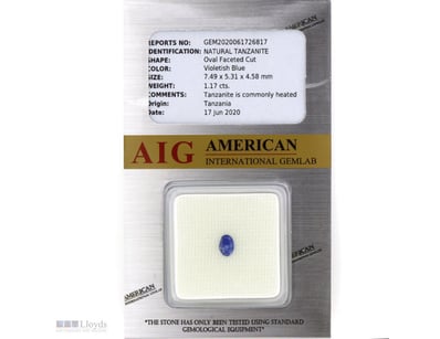 1.17CT CERTIFIED, NATURAL TANZANITE     

Oval Fac...