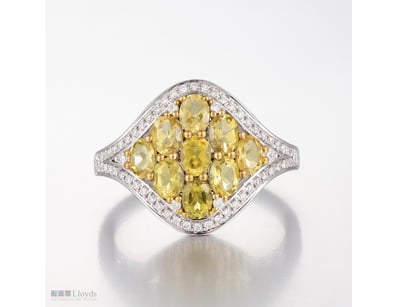 14CT WHITE GOLD TOURMALINE AND DIAMOND CLUSTER RIN...