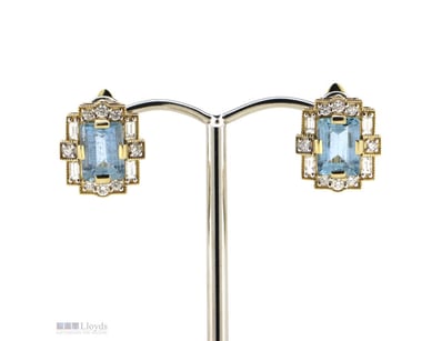 14K YELLOW GOLD, AQUAMARINE AND DIAMOND, ART DECO ...
