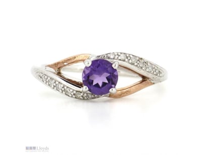 9K ROSE GOLD AND STERLING SILVER, AMETHYST AND DIA...