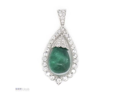 14K WHITE GOLD, EMERALD AND DIAMOND, ANTIQUE INSPI...