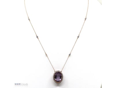 10K ROSE GOLD, AMETHYST AND DIAMOND, HALO PENDANT ...