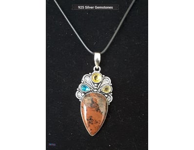 925 SILVER GEMSTONE PENDANT WITH BLACK CORD       ...
