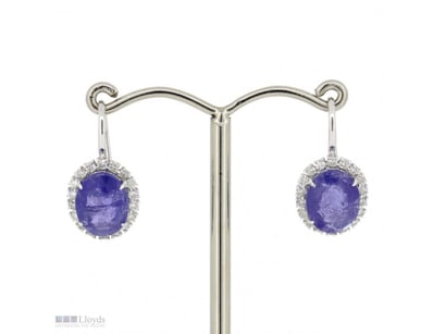 14K WHITE GOLD, TANZANITE AND DIAMOND, HALO DROP E...