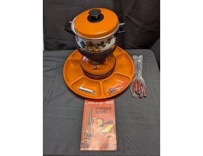 FONDUE SET WITH ANGELA DAY FONDUE BOOK WITH FLORAL...