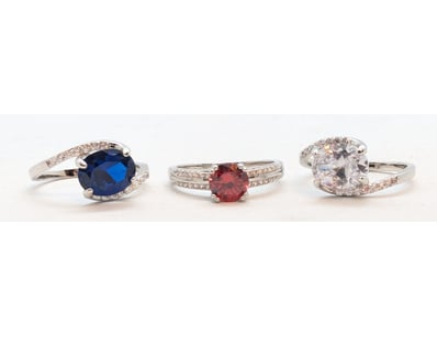 THREE SILVER DIAMOND RINGS

Size: All Size 8

Cond...
