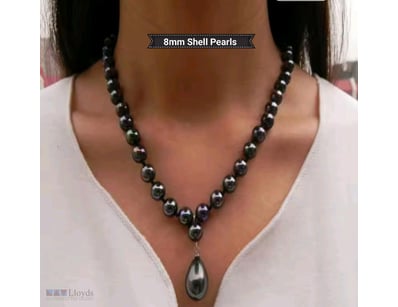 TAHITAN BLACK 8MM SEA SHELL PEARL NECKLACE WITH 16...