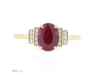 14K YELLOW GOLD, RUBY AND DIAMOND, DRESS RING.    ...