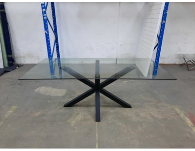 Large Table With Glass Top, Metal Style, Black Fin...