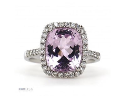 14CT WHITE GOLD, KUNZITE AND DIAMOND, HALO RING

P...