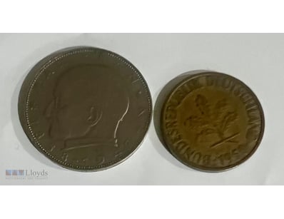 1944 GERMANY 2 MARK AND 1950 GERMANY 10 PFENNIG SC...