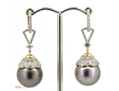 14K YELLOW GOLD, GREY CULTURED TAHITIAN PEARL AND ...