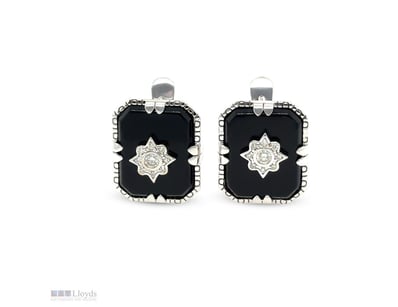 14CT WHITE GOLD ONYX & DIAMOND EARRINGS 7.66CT 6.9...