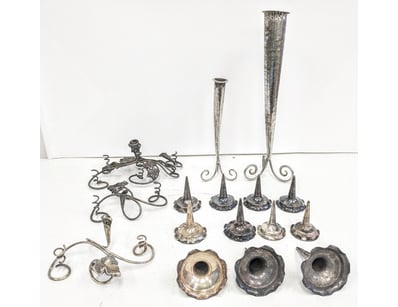 COLLECTION OF SILVER-PLATED DECORATIVE CANDLESTICK...
