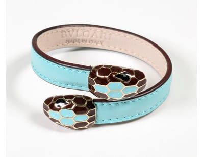 BULGARI SERPENTI TURQUOISE LEATHER BRACELET WITH E...