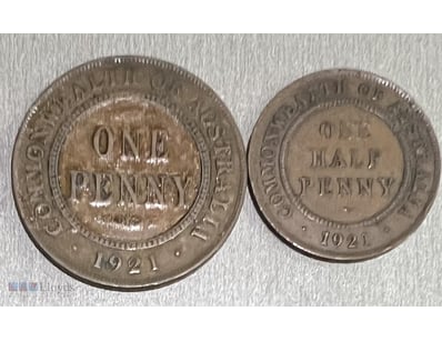 1921 AUSTRALIA PRE DECIMAL KGV ONE PENNY AND HALF ...