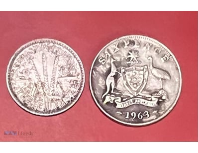 1964 AUSTRALIA PRE DECIMAL SILVER 3 PENCE & 1963 A...