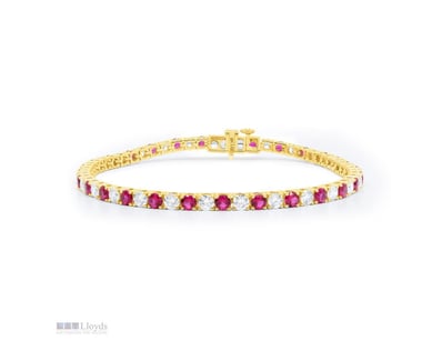 6.78 CARATS YELLOW GOLD LAB GROWN DIAMOND & RUBY T...