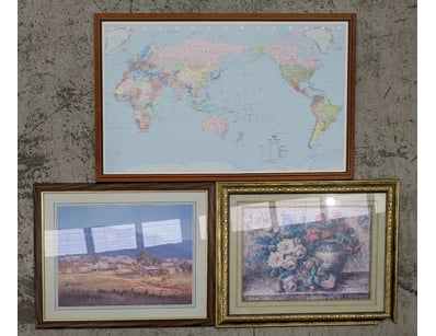 Curated collection of three framed artworks compri...