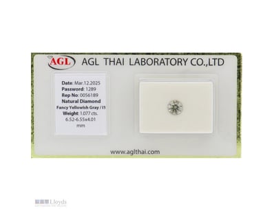 1.077CT CERTIFIED, NATURAL FANCY YELLOW/GREY DIAMO...