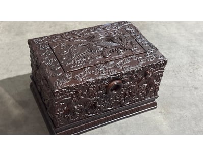 Hand Carved Hard Wood Ebony Chest with Sliding Lid...