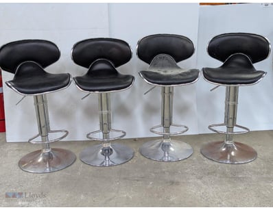 Bar stools, silver coloured metal base with black ...
