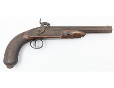 19TH CENTURY PERCUSSION CAP PISTOL WITH WOOD AND S...