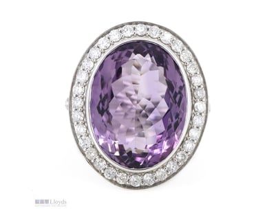 10K WHITE GOLD, 17.40CT AMETHYST AND DIAMOND, STAT...