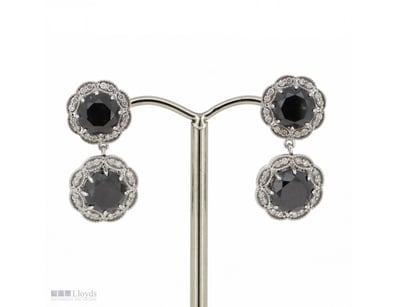 14K WHITE GOLD, BLACK DIAMOND AND DIAMOND, HALO DR...