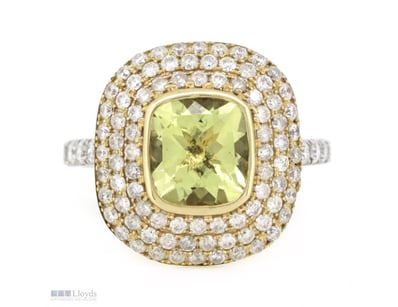 14K WHITE/YELLOW GOLD, HELIODOR AND DIAMOND, TRIPL...