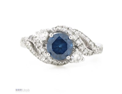 14K WHITE GOLD, FANCY BLUE DIAMOND AND DIAMOND, CR...