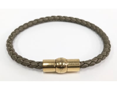 Mulberry Iris Bracelet featuring a braided taupe l...