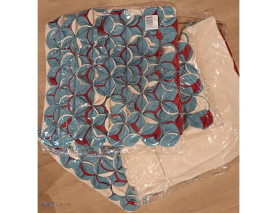 New square cushion cover with blue, red & cream pa...