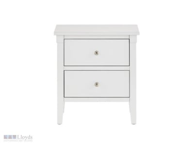 RRP $1,098 Durham white bedside table featuring tw...