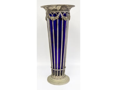 VINTAGE GODINGER SILVER-PLATED & COBALT BLUE GLASS...