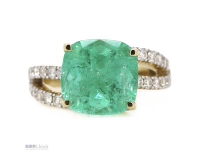 14K YELLOW GOLD, 4.43CT COLOMBIAN EMERALD AND DIAM...
