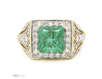14K YELLOW GOLD, 2.67CT COLOMBIAN EMERALD AND DIAM...