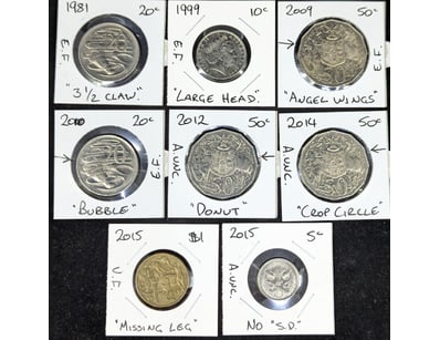 EIGHT AUSTRALIAN 'VARIANT/MISTAKE' COINS

582993...