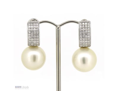 14K WHITE GOLD, WHITE CULTURED SOUTH SEA PEARL AND...