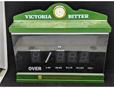 VICTORIA BITTER CRICKET SCOREBOARD WITH QUARTZ CLO...