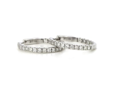 14K WHITE GOLD, 1.00CT TDW DIAMOND, HOOP EARRINGS....