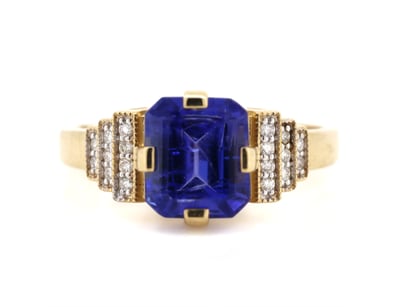 14K YELLOW GOLD, TANZANITE AND DIAMOND, DRESS RING...