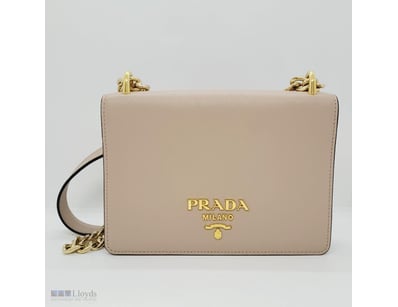 PRADA SMALL TAUPE CHAIN SAFFIANO FLAP BAG WITH GHW...
